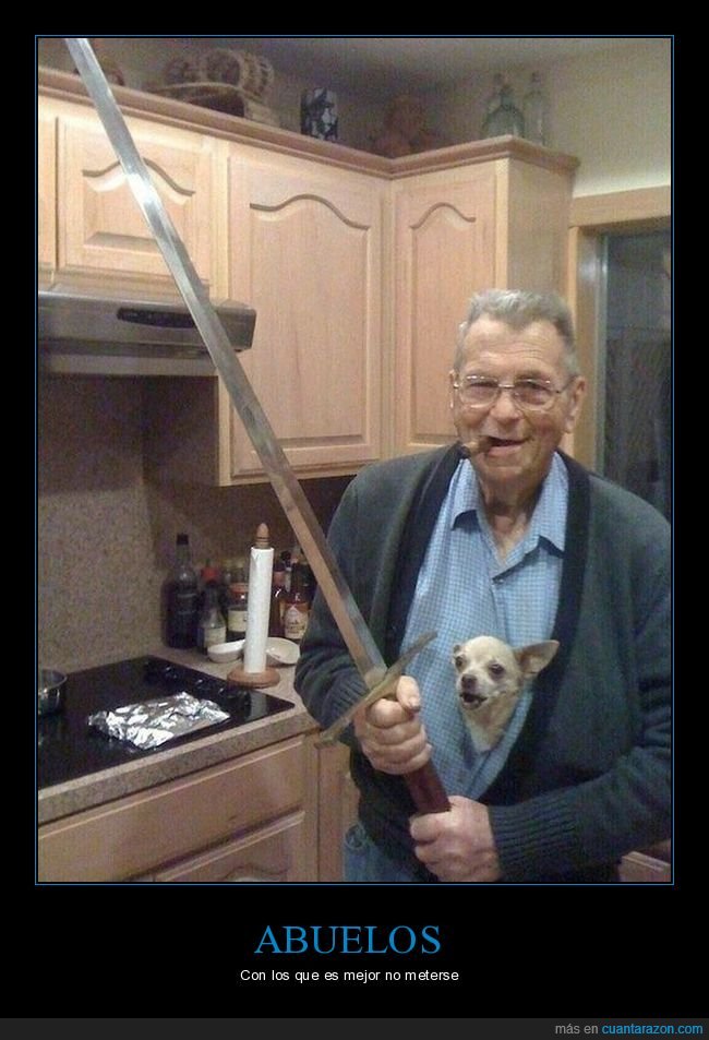 abuelo,espada,perros,camisa
