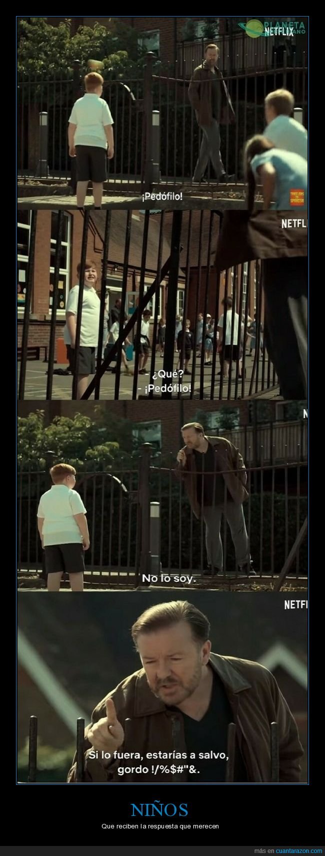 rick gervais,niño,a salvo,gordo