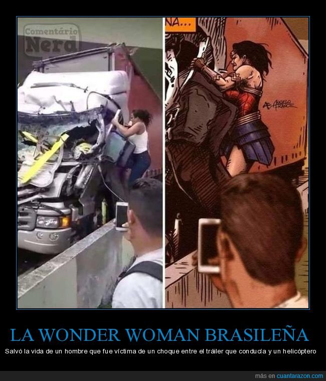 wonder woman,camión,accidente,salvando