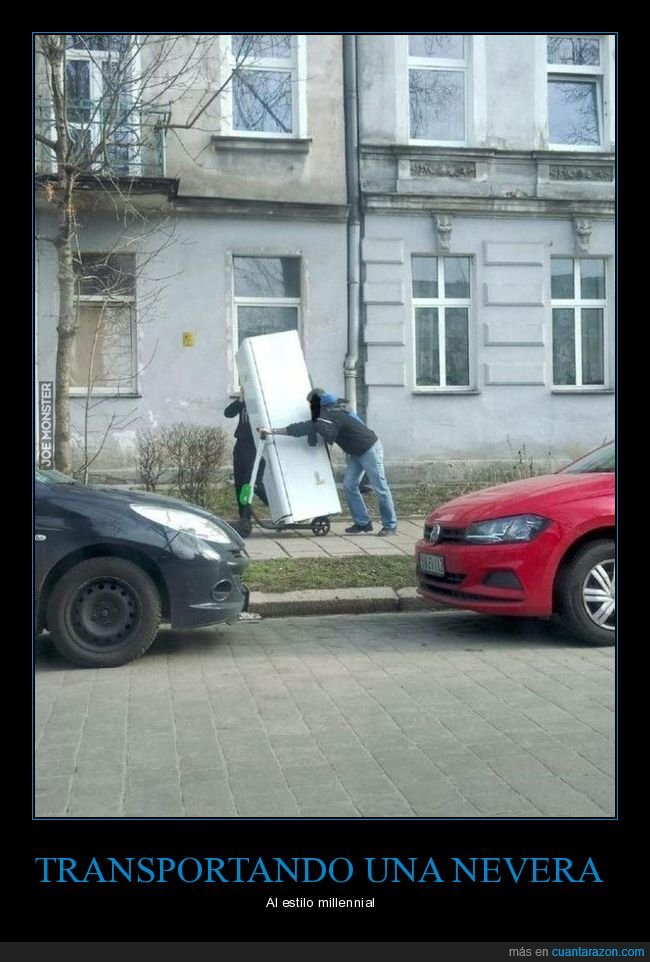 transportando,nevera,patinete