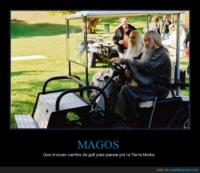 el señor de los anillos,gandalf,saruman,carrito de golf