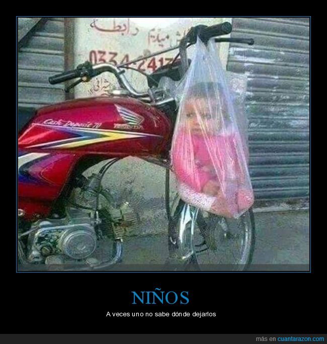 moto,niño,bolsa,wtf