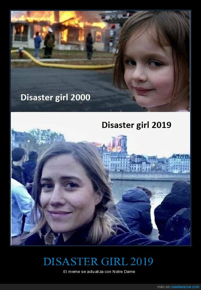 disaster girl,fuego,incendio,notre dame