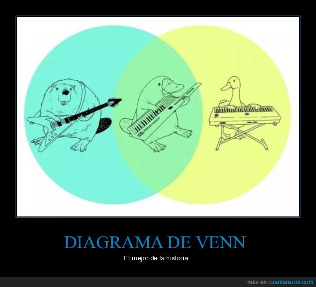 diagrama de venn,castor,pato,ornitorrinco,guitarra,órgano,gráfico,absurdo