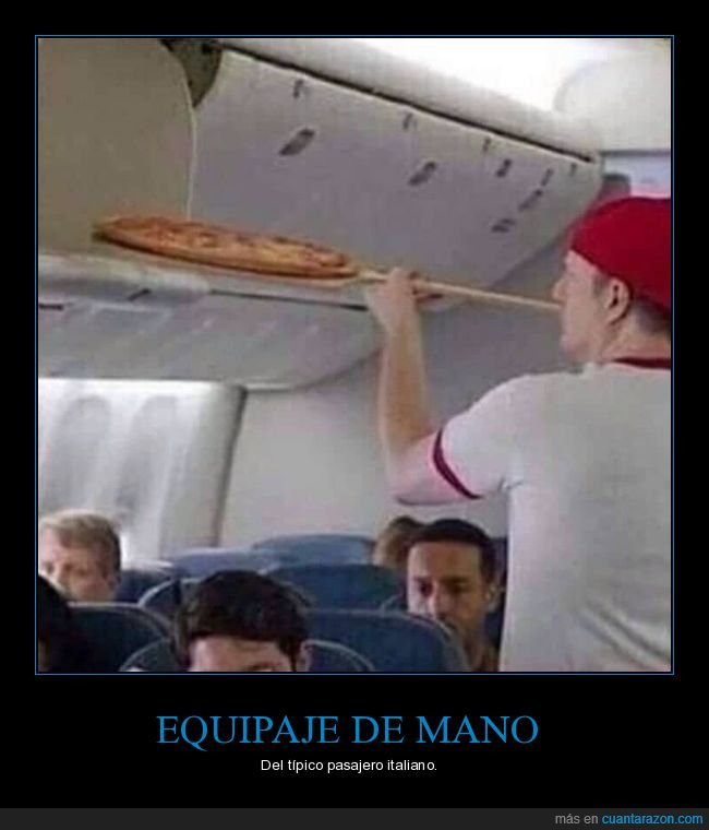 pizza,avión,equipaje de mano,absurdo