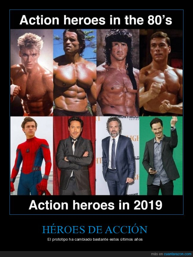 héroes de acción,años 80,2019,antes,ahora
