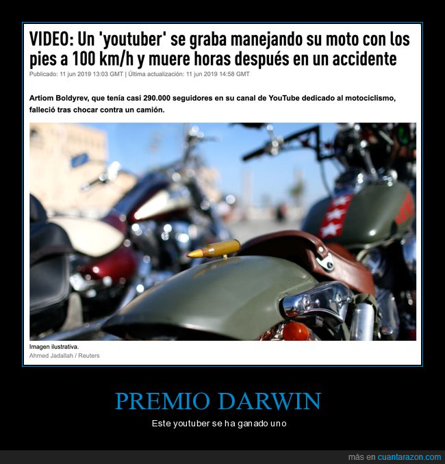 youtuber,grabarse,moto,pies,accidente,muerte