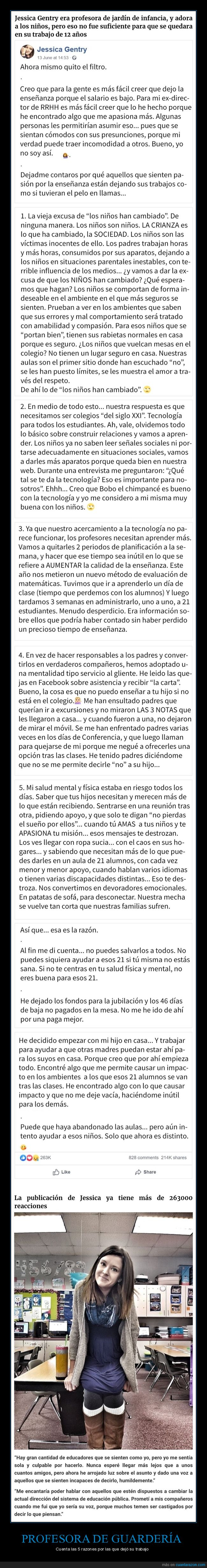 profesora,jardín de infancia,dejar,trabajo,razones
