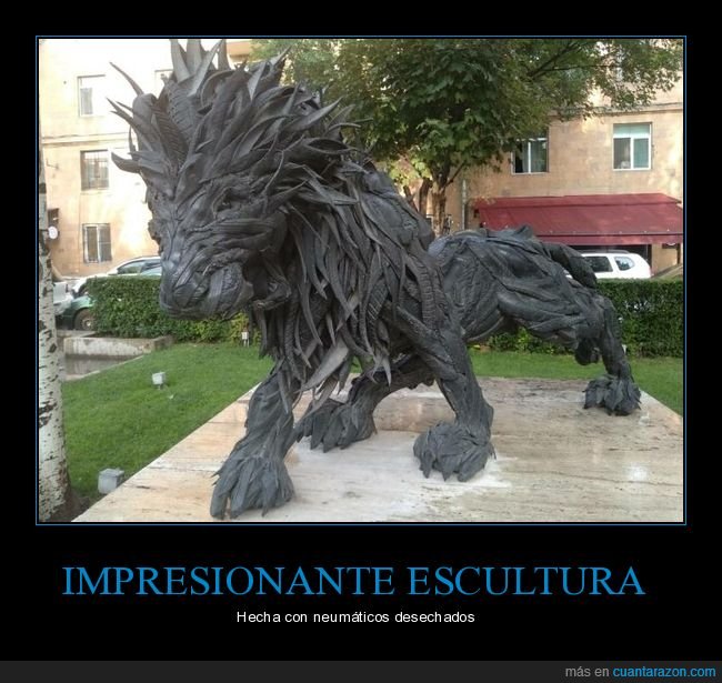 león,escultura,neumáticos