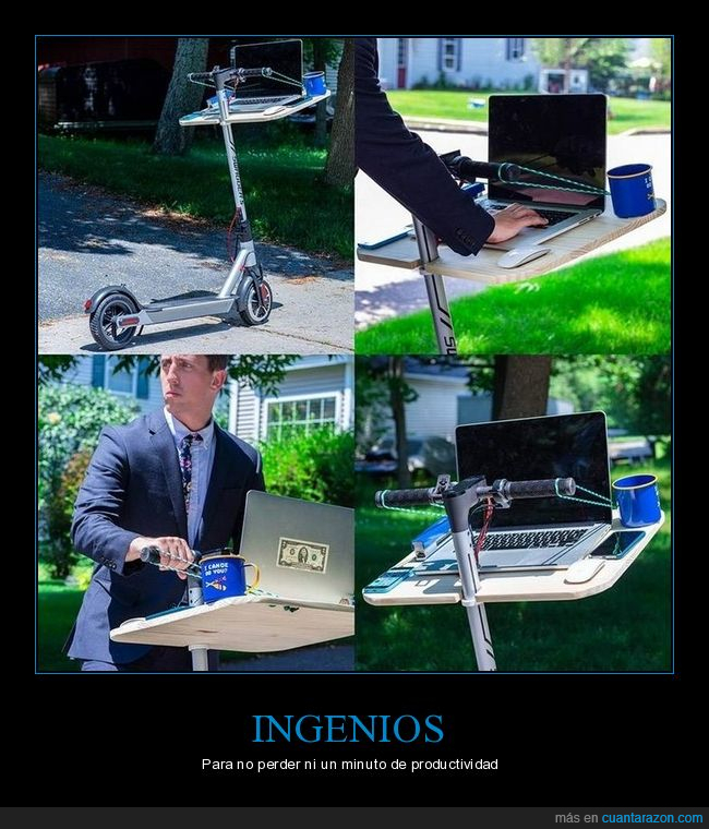 patinete eléctrico,ordenador,bandeja