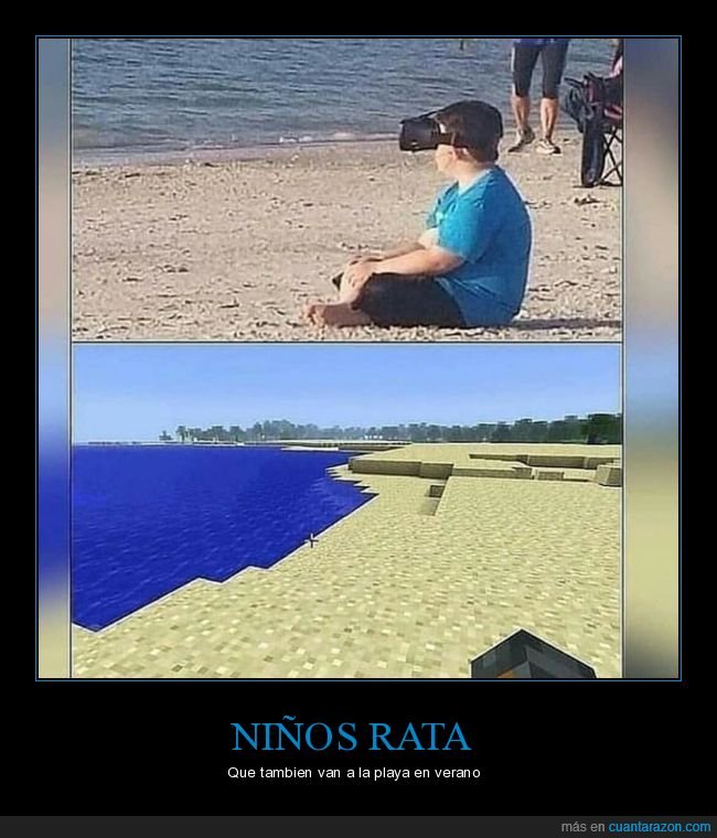 niño,playa,realidad virtual,minecraft
