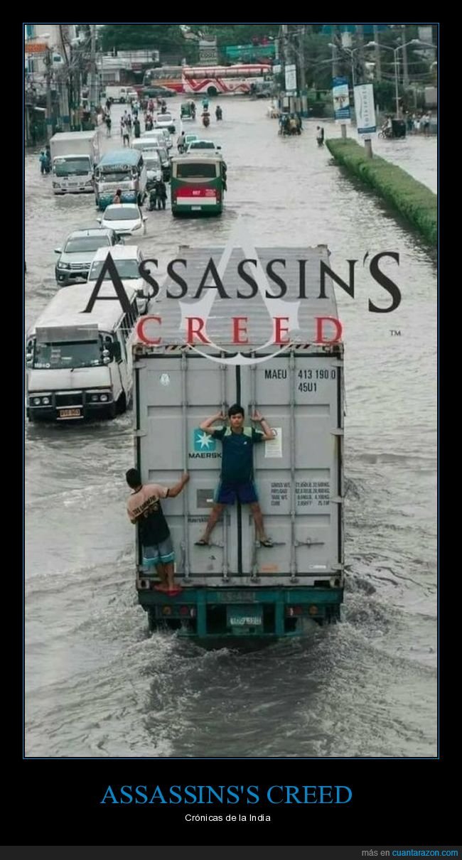 assassin's creed,camión,inundación,wtf