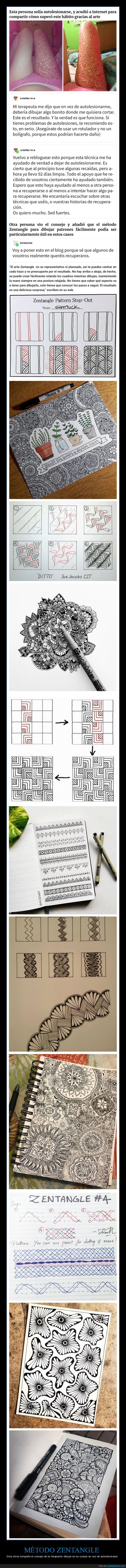 método zentangle,dibujar,cuerpo,autolesionarse