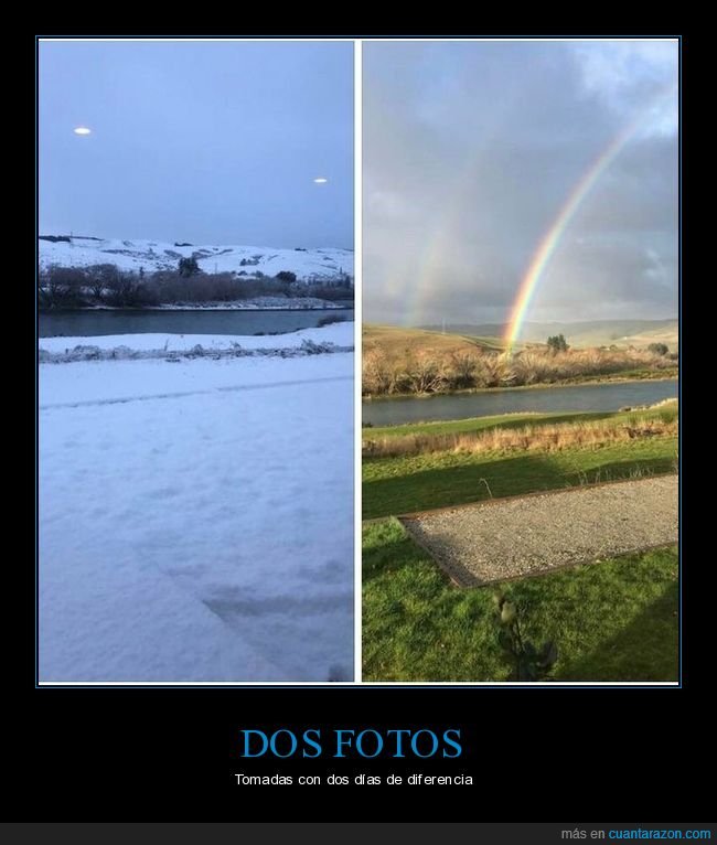 dos fotos,dos días,diferencias,nieve,arcoíris