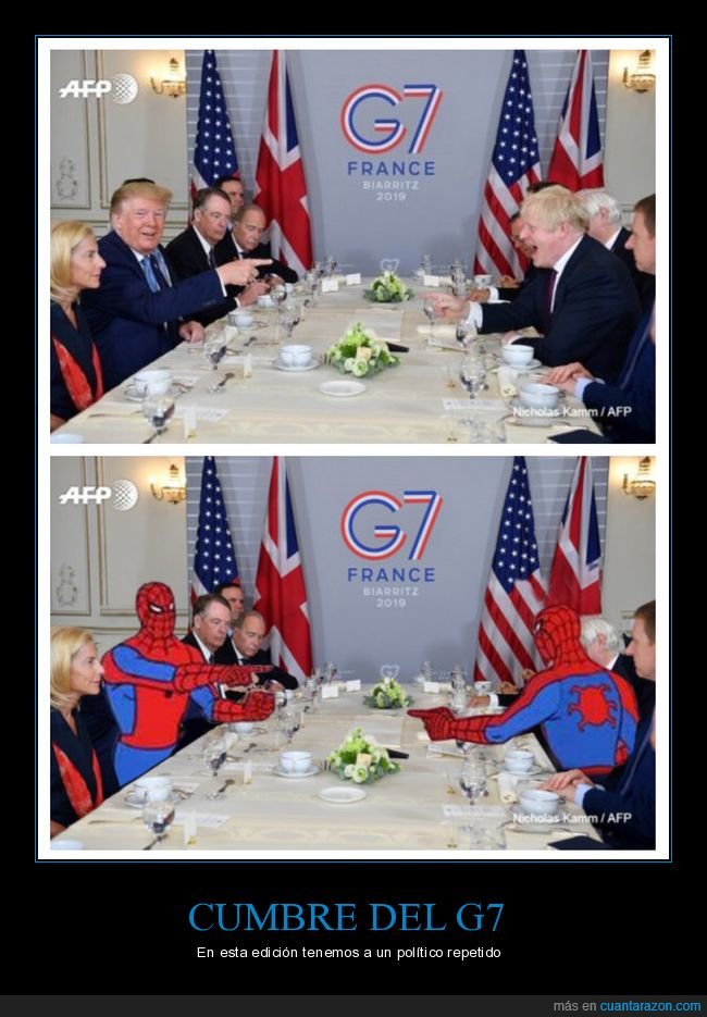 g7,donald trump,boris johnson,parecidos,spiderman,políticos