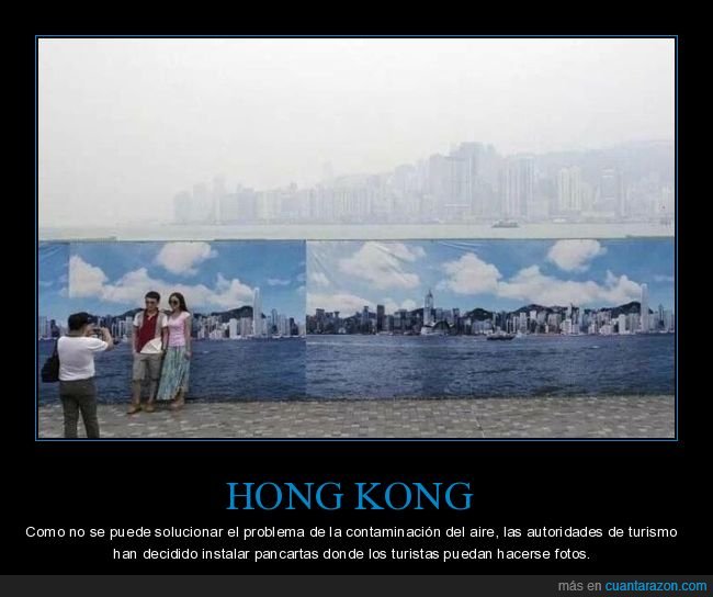 hong kong,contaminación,pancartas,paisaje,turistas,fotos