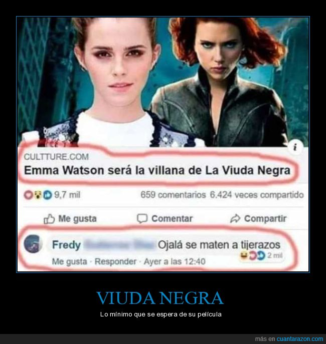 emma watson,villana,viuda negra,matarse,tijeretazos,comentario