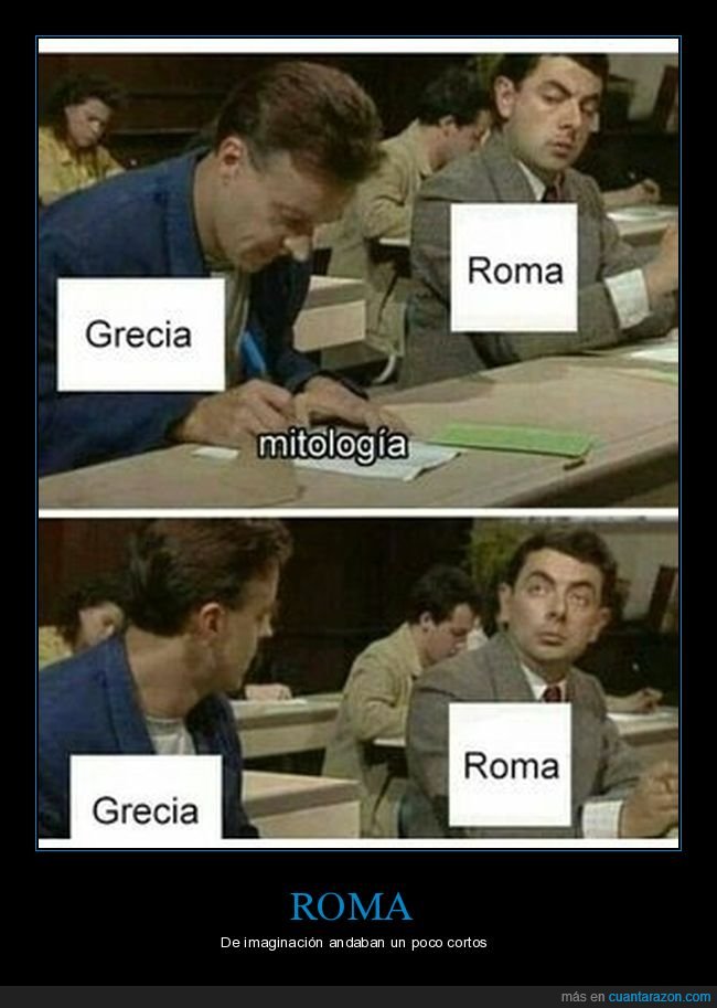 grecia,roma,mitología,mr bean,copiando