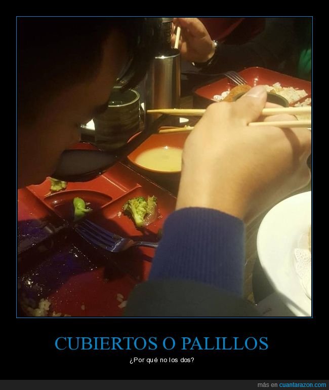 palillos,cuchara,comiendo,wtf