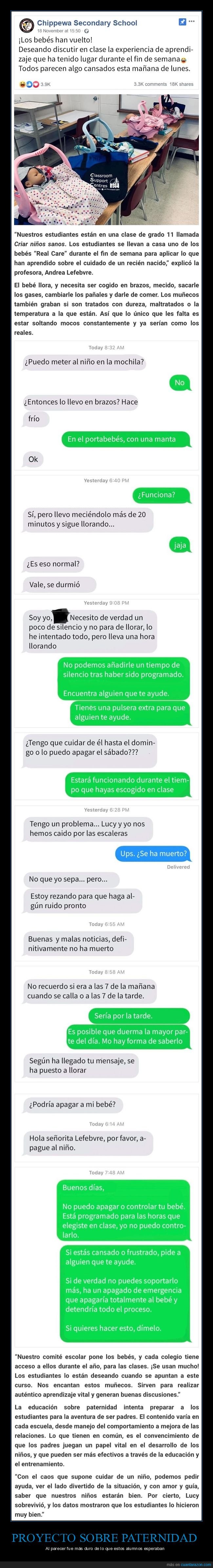 alumnos,clase,paternidad,muñecos,bebés