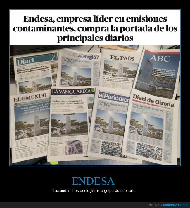 endesa,emisiones,contaminación,comprar,portadas,periódicos