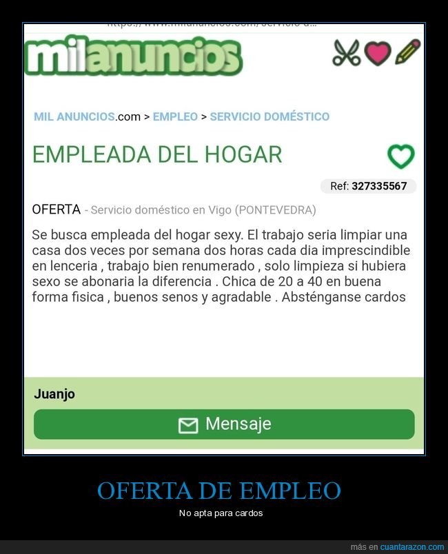 oferta de empleo,limpiadora,sexy,wtf