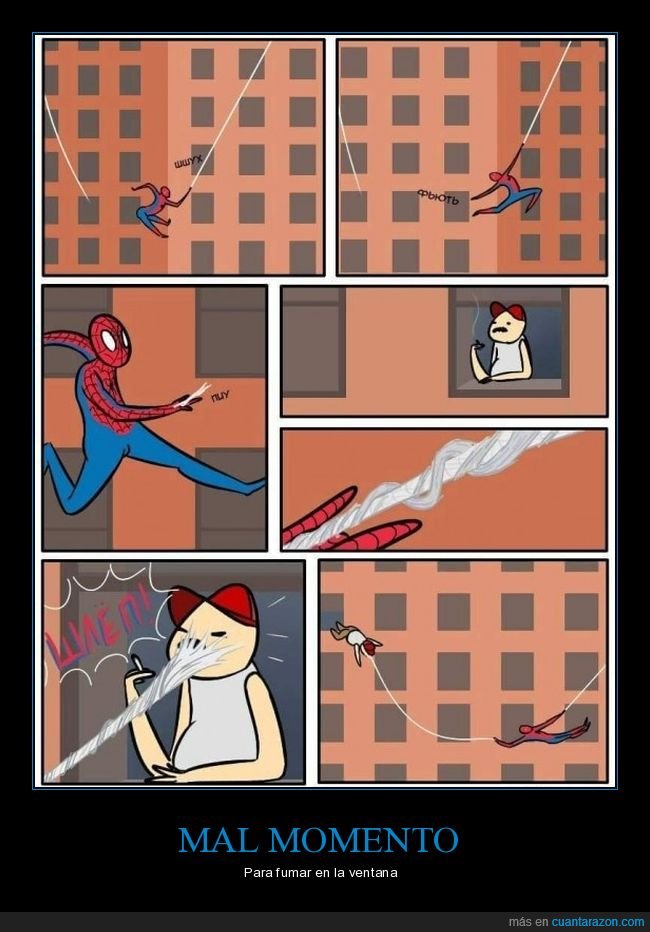 spiderman,telaraña,fumando,ventana