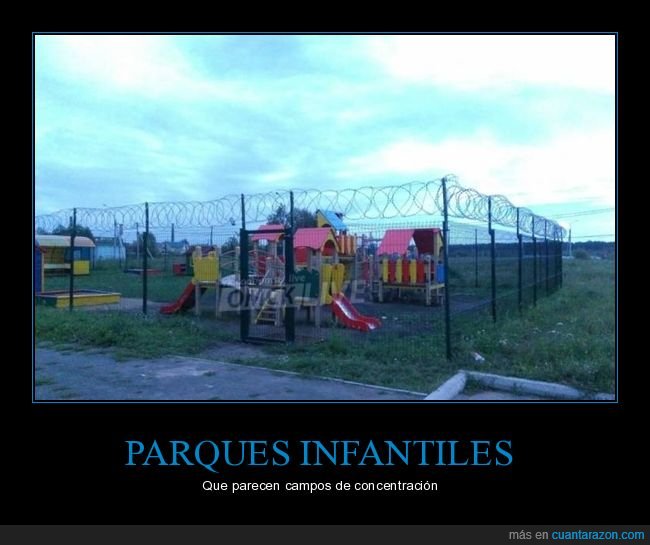 parque infantil,vallas,alambre de espinos,campo de concentración