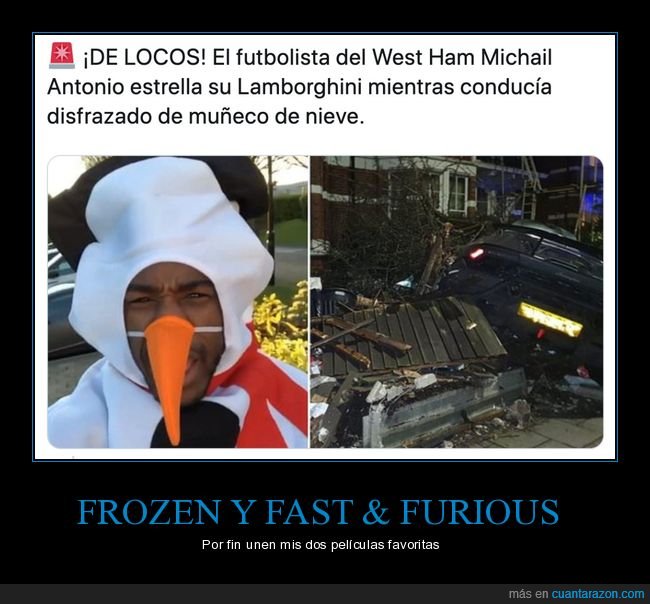 michail antonio,futbolista,estrellar,lamborghini,disfraz,muñeco de nieve,fails