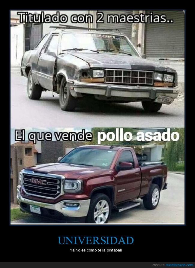 universidad,titulado,pollo asado,coches
