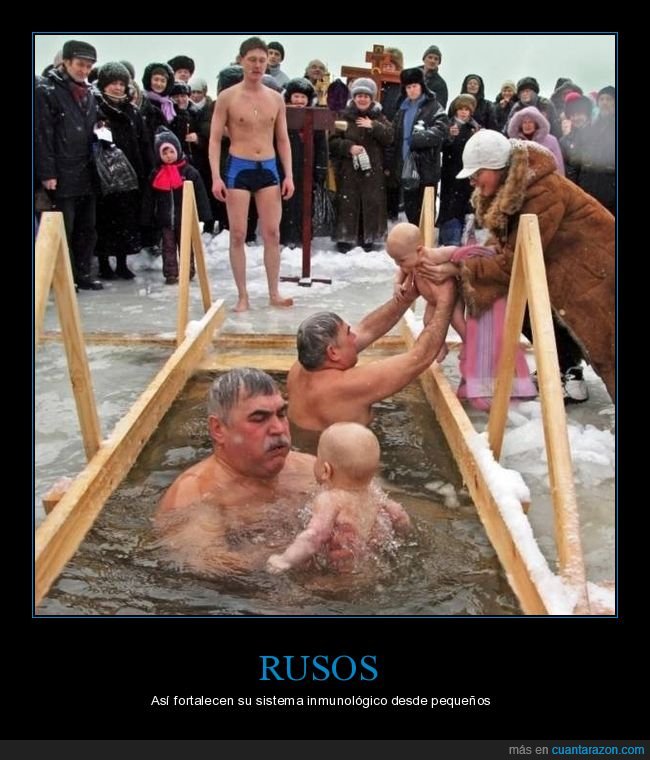 rusos,bañándose,bebés,hielo,frío