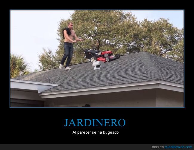 jardinero,cortacésped,tejado