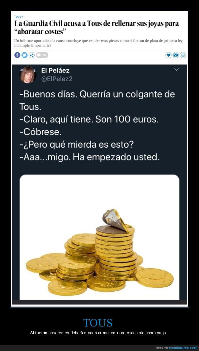 tous,rellenar,joyas,abaratar,monedas de chocolate