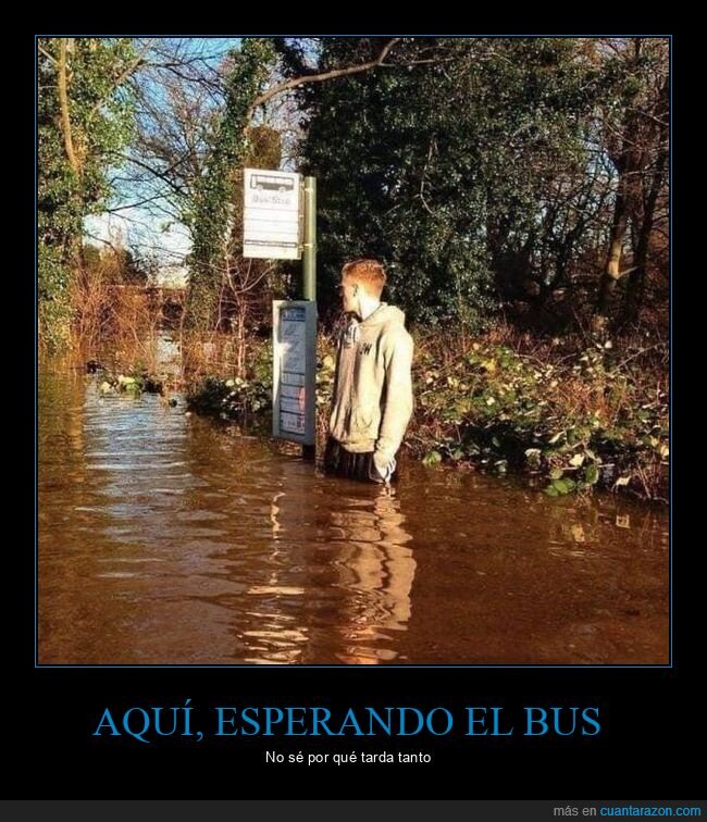 parada de autobús,inundación,esperando