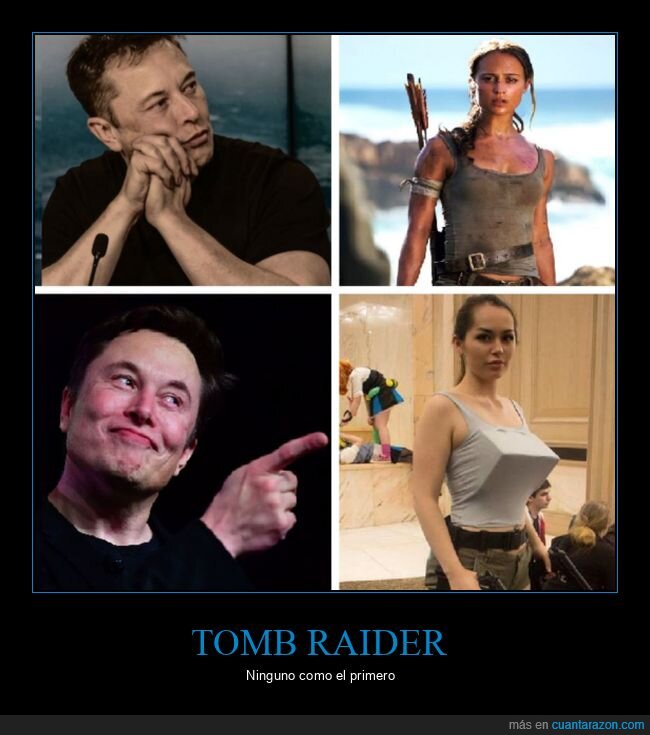 elon musk,tomb raider,lara croft,disfraz,retro