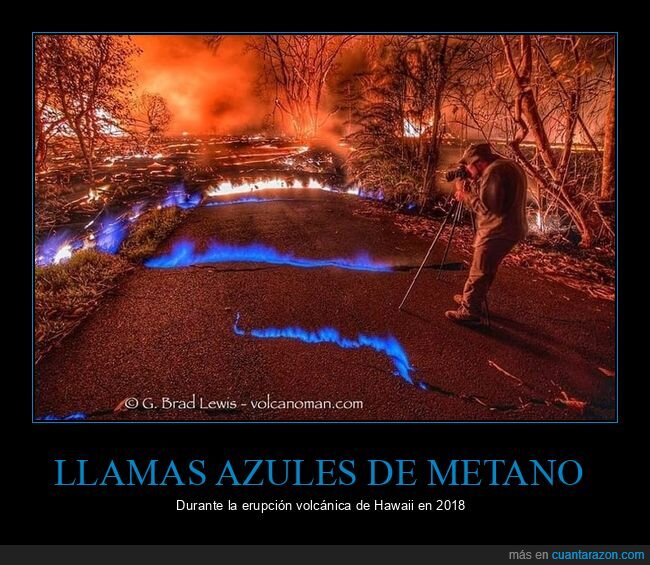 llamas,azules,metano,erupción,volcán,hawaii