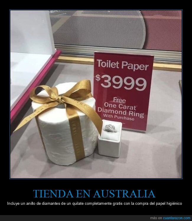 tienda,australia,papel higiénico,regalo,anillo,diamantes