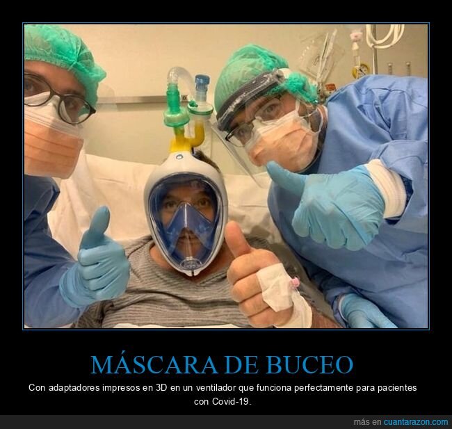 máscara de buceo,adaptadores,pacientes,coronavirus