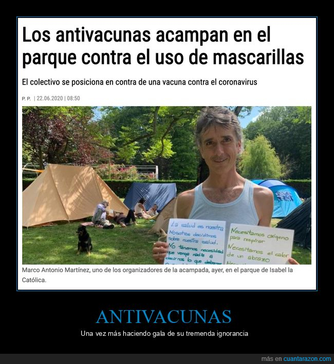 antivacunas,acampar,mascarillas,coronavirus