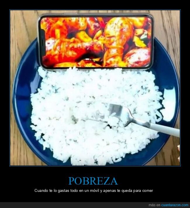 comiendo,arroz,móvil,pobreza