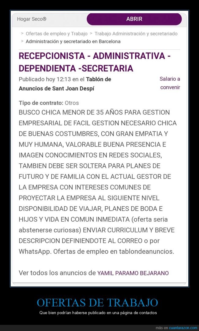 administrativa,casarse,jefe,oferta de empleo,wtf