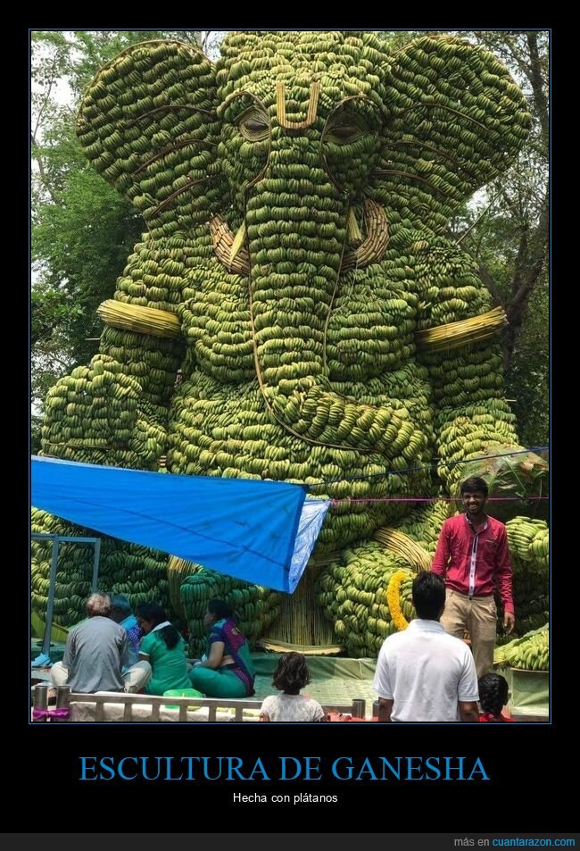 escultura,ganesha,plátanos