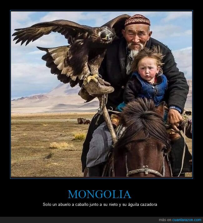 mongolia,abuelo,nieto,caballo,águila