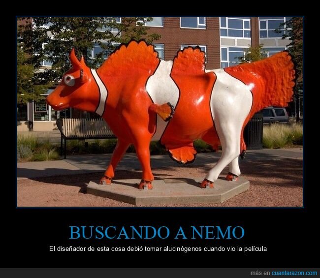 buscando a nemo,vaca,escultura,wtf