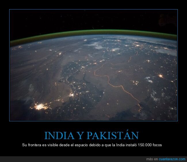 india,pakistán,frontera,focos,espacio