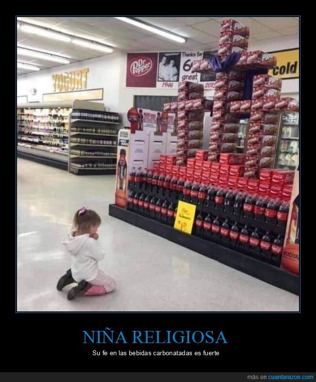 niña,rezando,refrescos,supermercado