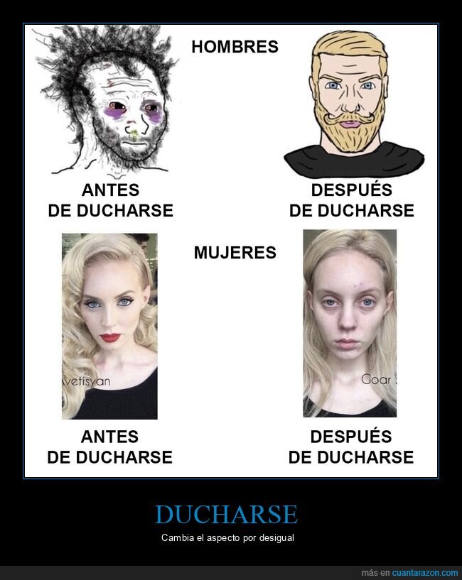 hombres,mujeres,ducharse,antes,despu&eacute;s