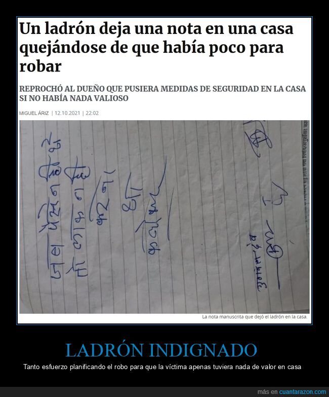 ladrón,nota,queja,robar,poco