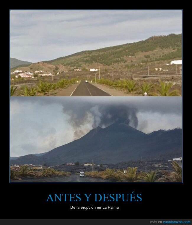 antes,después,erupción,volcán,la palma