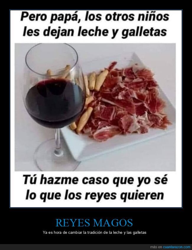 reyes magos,leche,galletas,vino,jamón